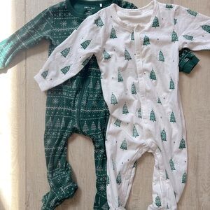 Petit Lem Forest Green and White Tree Print Footies